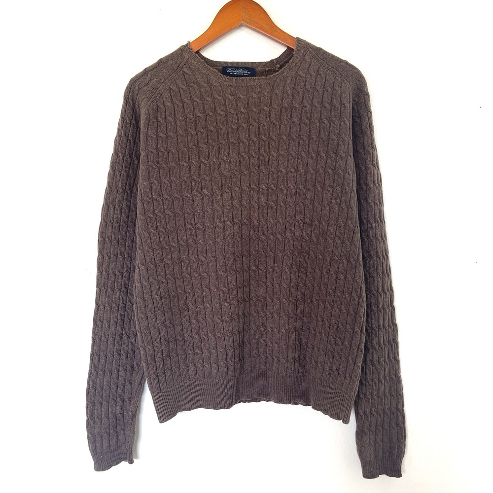 Brooks Brothers Mens Wool Cashmere Cable Knit Fisherman‎ Sweater Sz L Brown READ